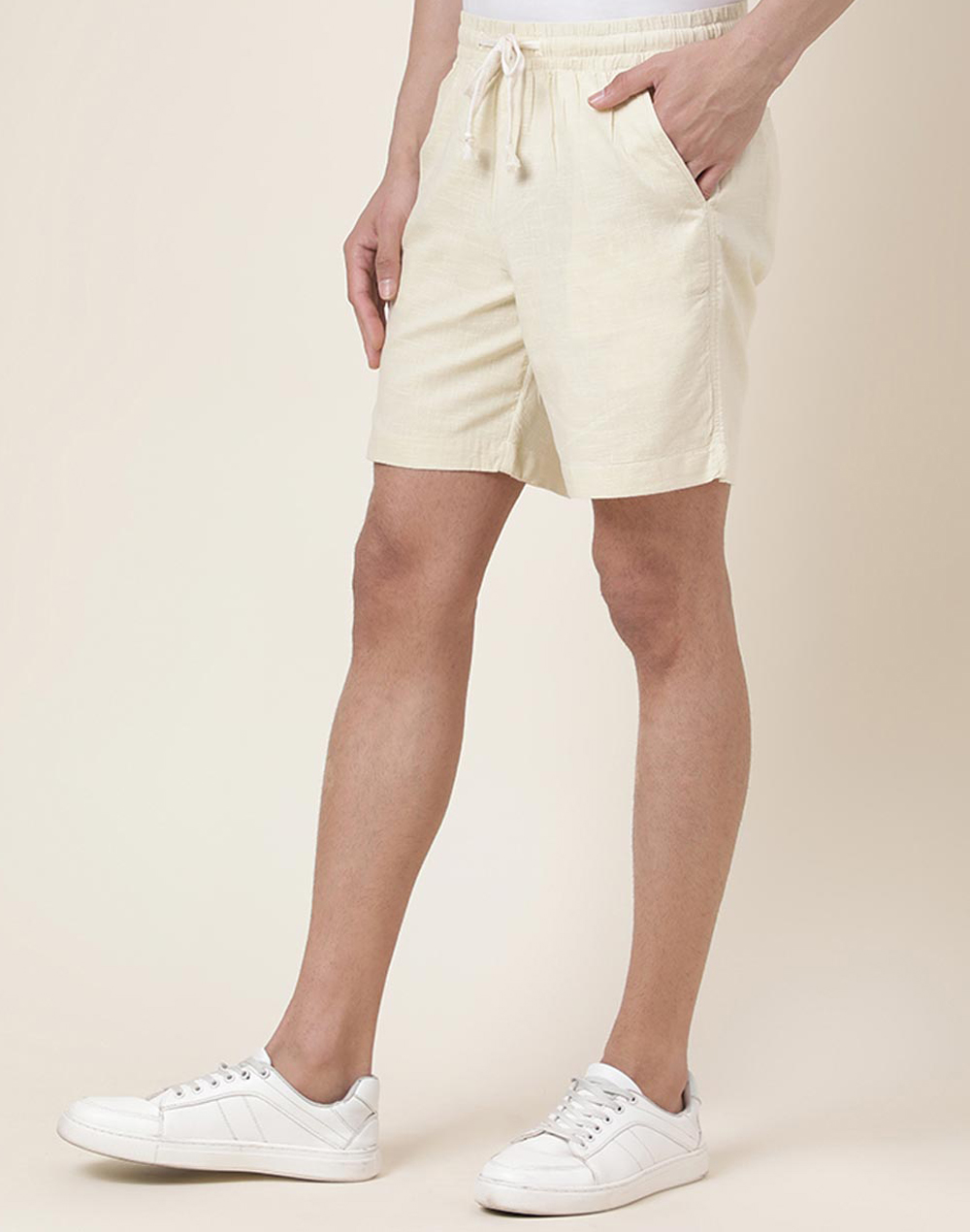 Buy Natural Cotton Knee Length Drawstring Shorts for Men Online at