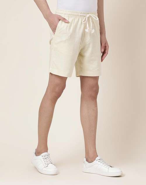 Natural Cotton Knee Length Drawstring Shorts Natural Cotton Knee Length Drawstring Shorts