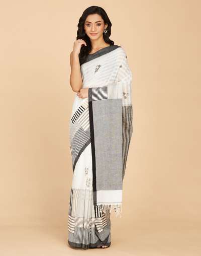 Buy Natural Cotton Hand Block Printed Sari for Women Online at Fabindia ...