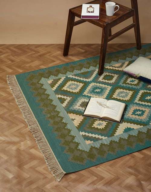 Green Cotton Woven Dhurrie Green Cotton Woven Dhurrie