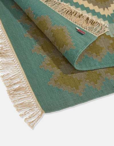 Green Cotton Woven Dhurrie Green Cotton Woven Dhurrie