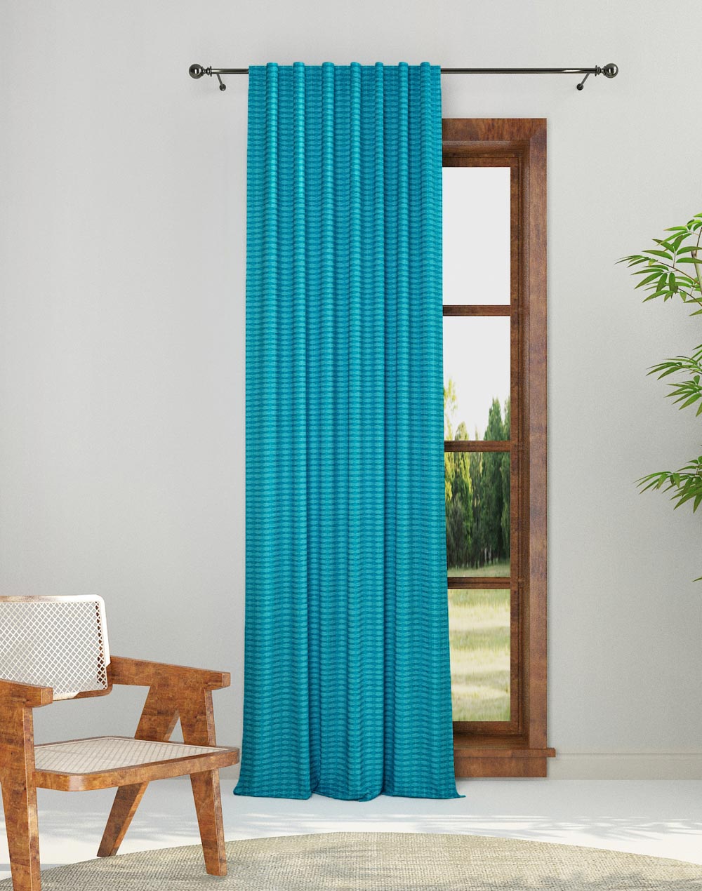 Teal Cotton Woven Curtains 5 Feet