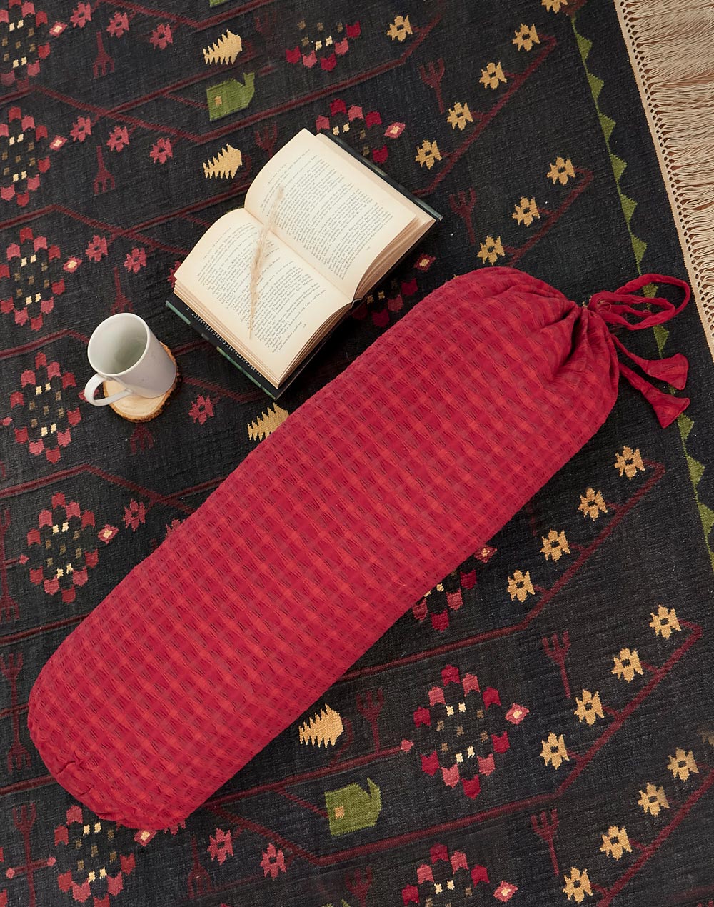 Red Deepali Cotton Bolster Cover
