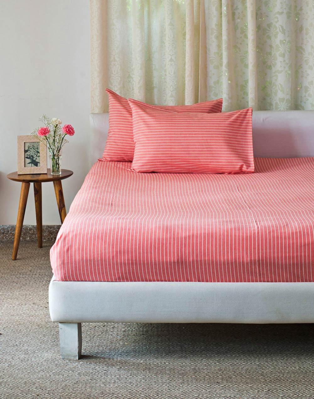 Red Nile Cotton Single Bed Sheet Set With 1 Pillow Cover