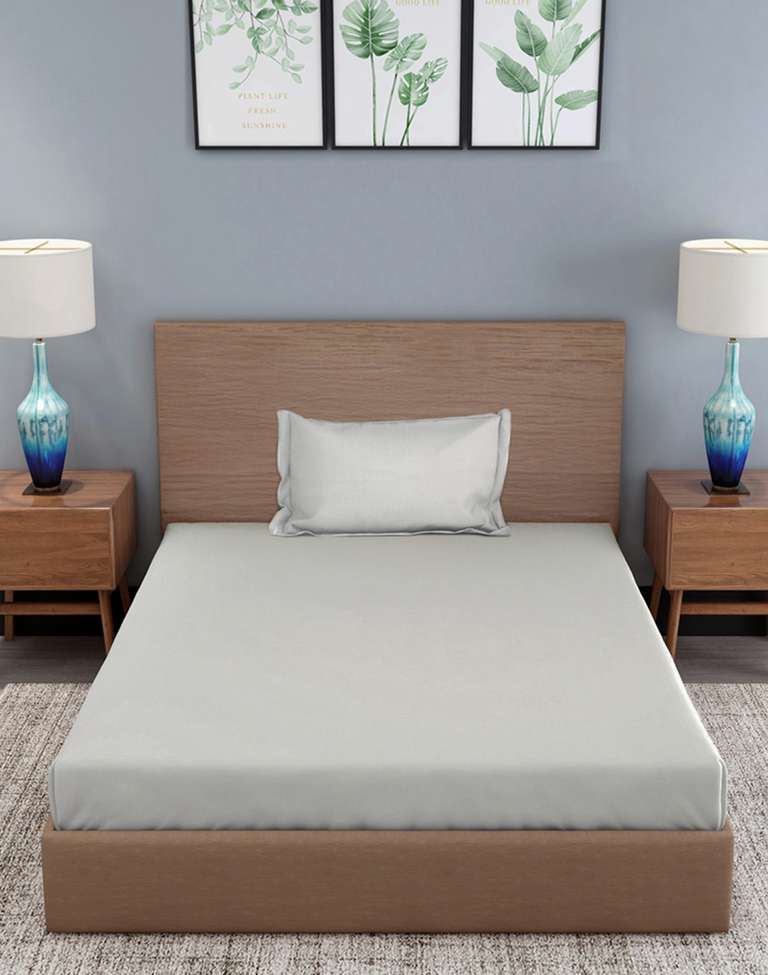 Buy Beige Chambray Cotton Single Bed Sheet Set With Pillow Cover