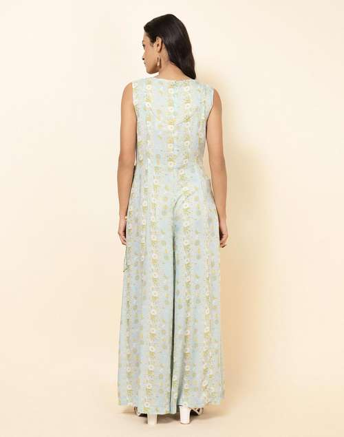 NUIndian Turquoise Modal Printed Ethnic Jumpsuit NUIndian Turquoise Modal Printed Ethnic Jumpsuit