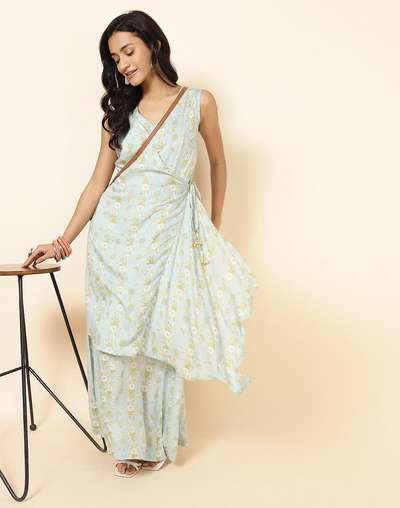 NUIndian Turquoise Modal Printed Ethnic Jumpsuit NUIndian Turquoise Modal Printed Ethnic Jumpsuit