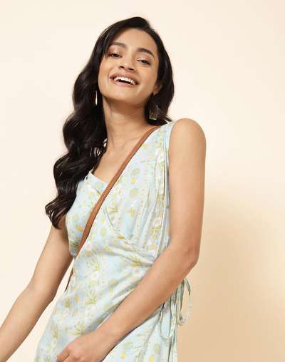 NUIndian Turquoise Modal Printed Ethnic Jumpsuit NUIndian Turquoise Modal Printed Ethnic Jumpsuit