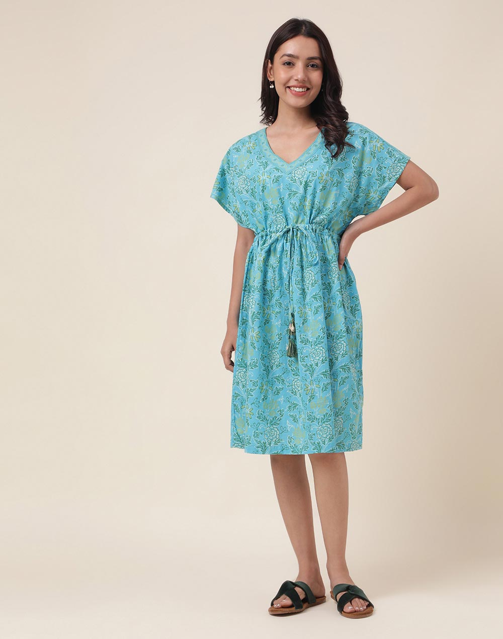Buy Blue Cotton Printed Short Dress for Women Online at Fabindia | 20089423