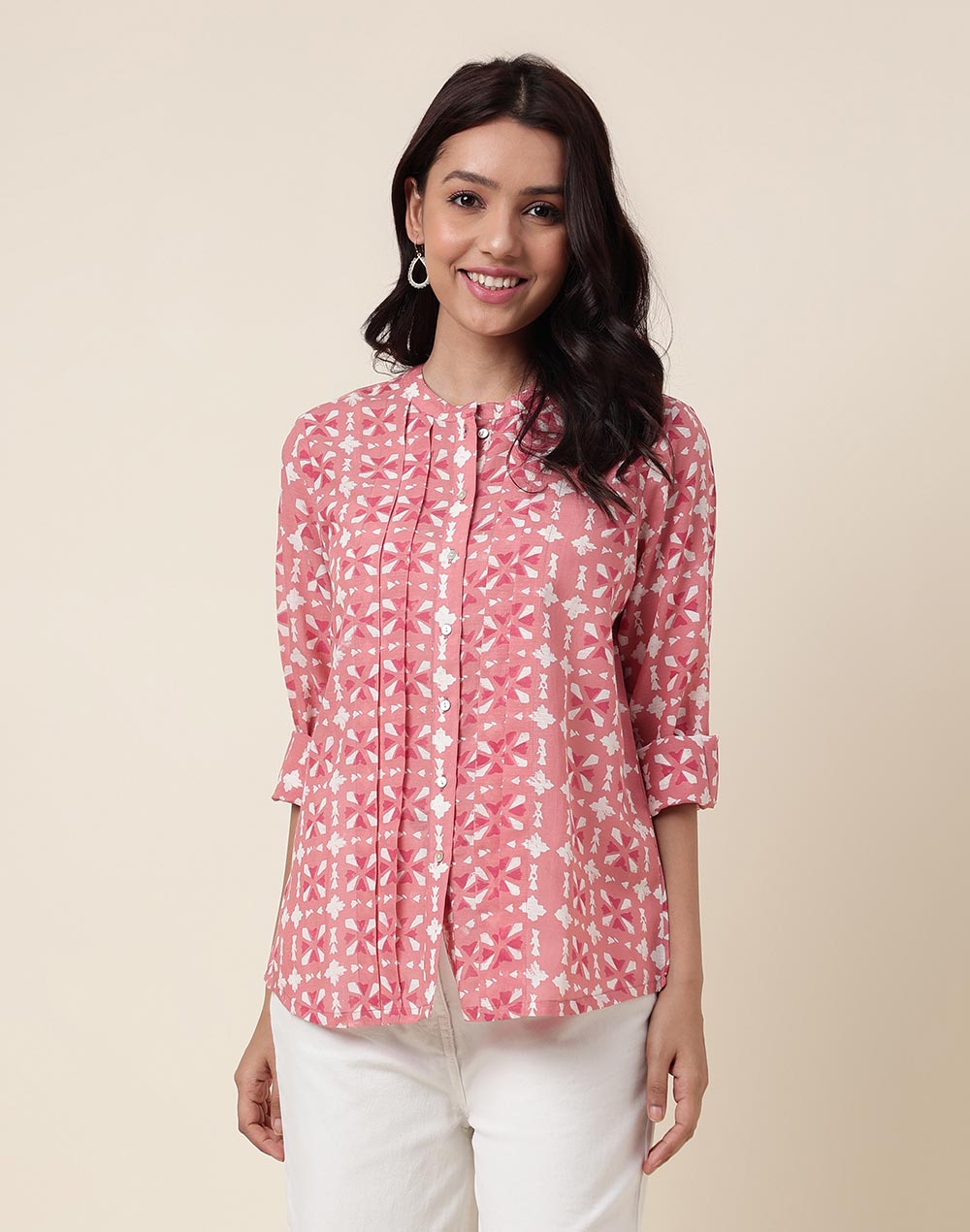 Buy Pink Viscose Hand Block Printed Shirt for Women Online at Fabindia ...
