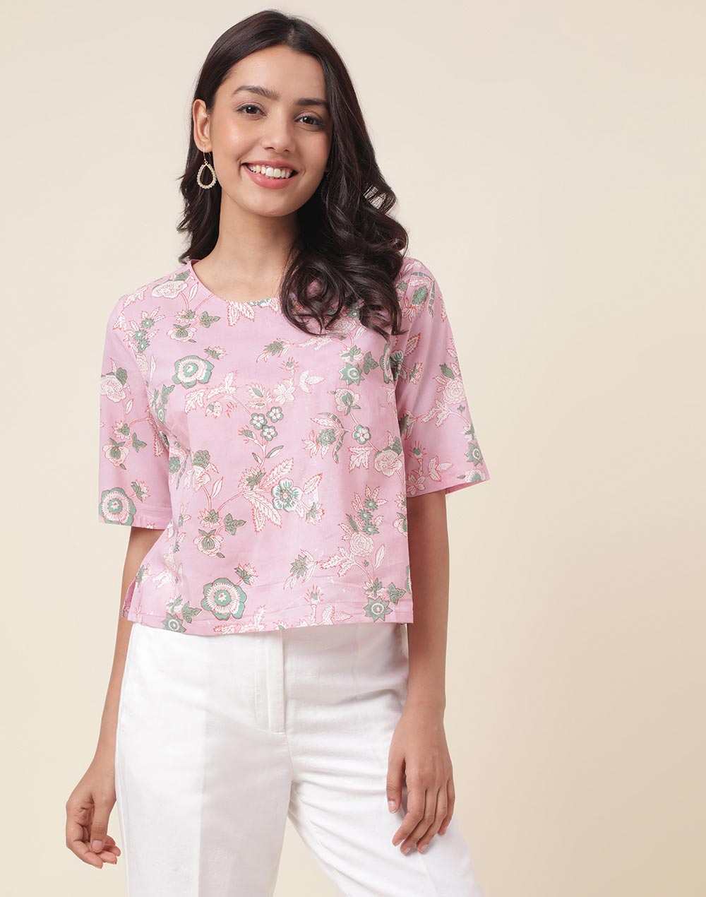 Buy Pink Cotton Hand Block Printed Short Top for Women Online at ...