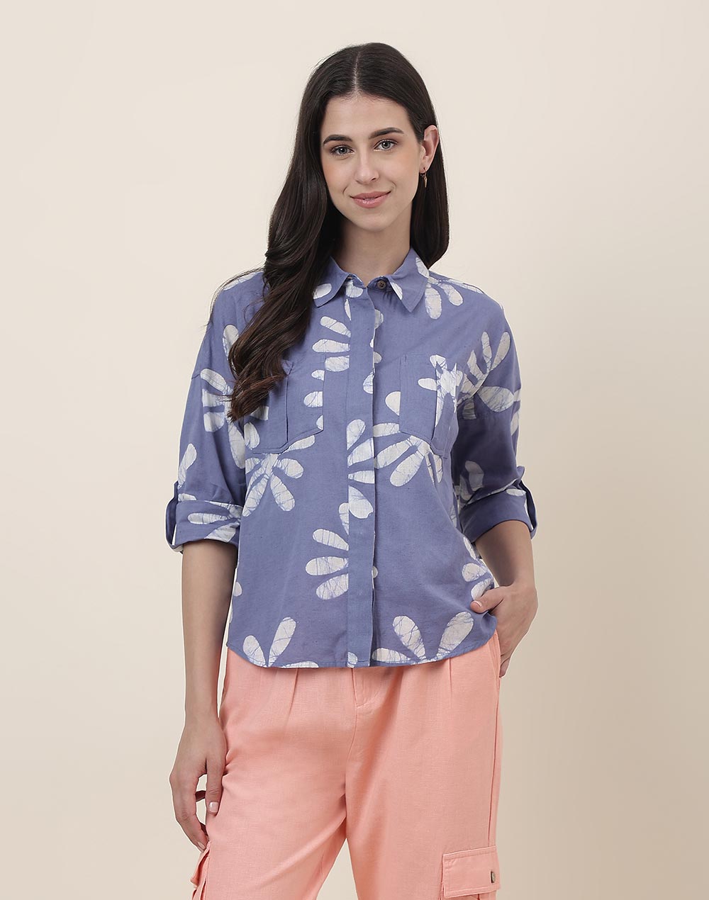 FabNu Purple Cotton Linen Batik Shirt FabNu Purple Cotton Linen Batik Shirt