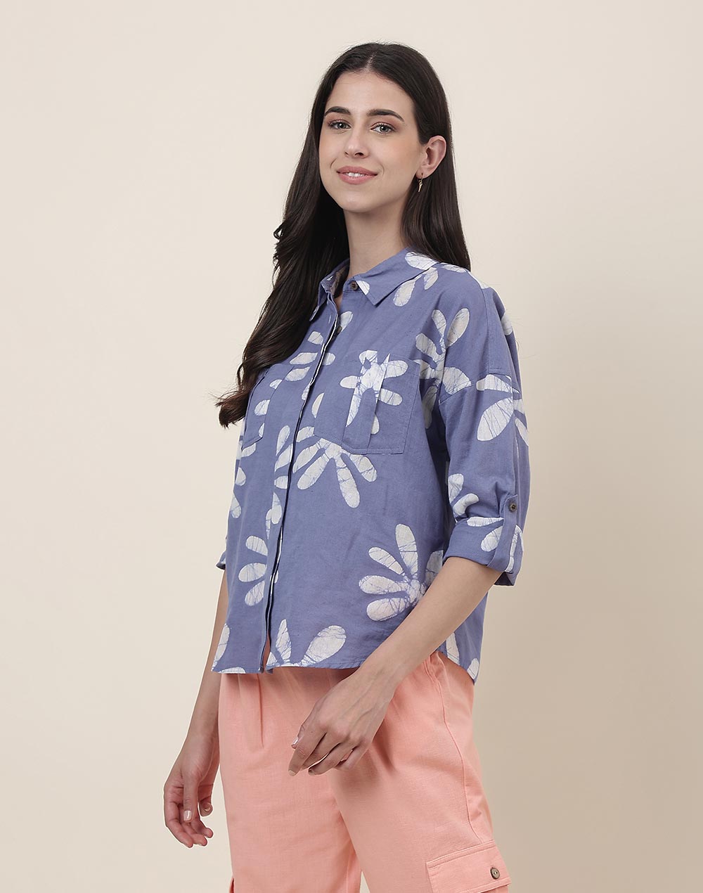 FabNu Purple Cotton Linen Batik Shirt FabNu Purple Cotton Linen Batik Shirt