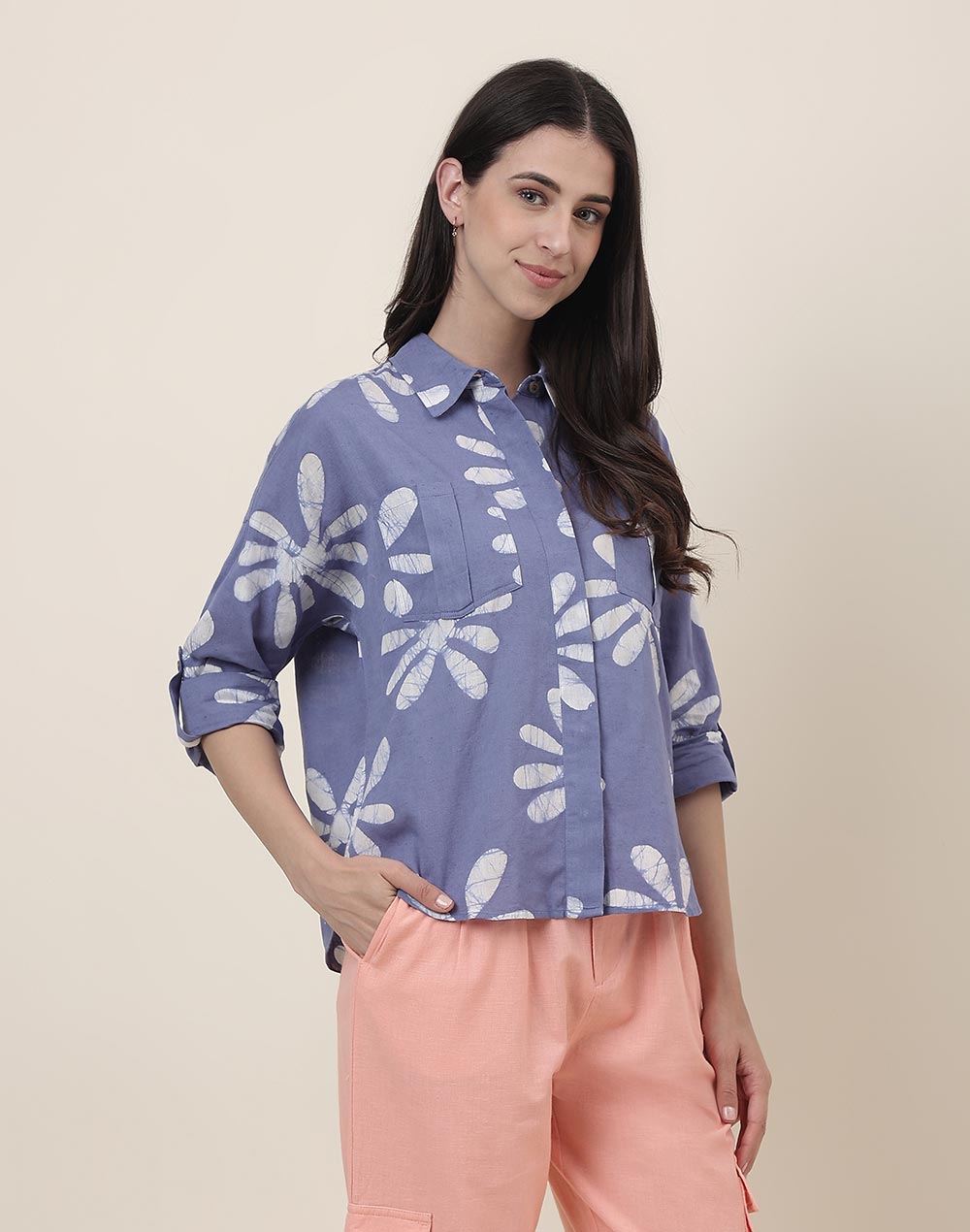 FabNu Purple Cotton Linen Batik Shirt FabNu Purple Cotton Linen Batik Shirt