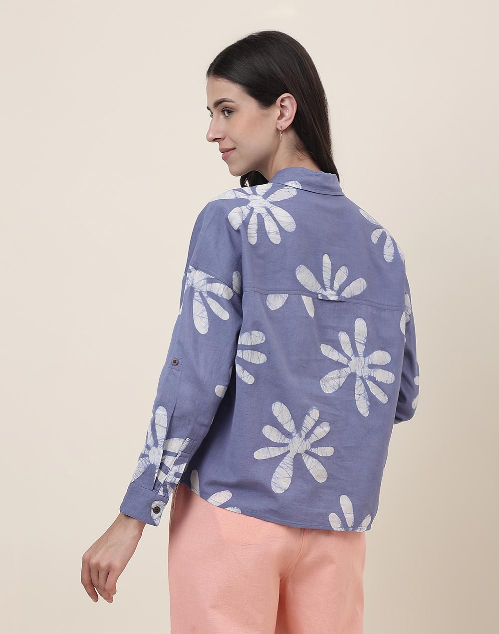FabNu Purple Cotton Linen Batik Shirt FabNu Purple Cotton Linen Batik Shirt