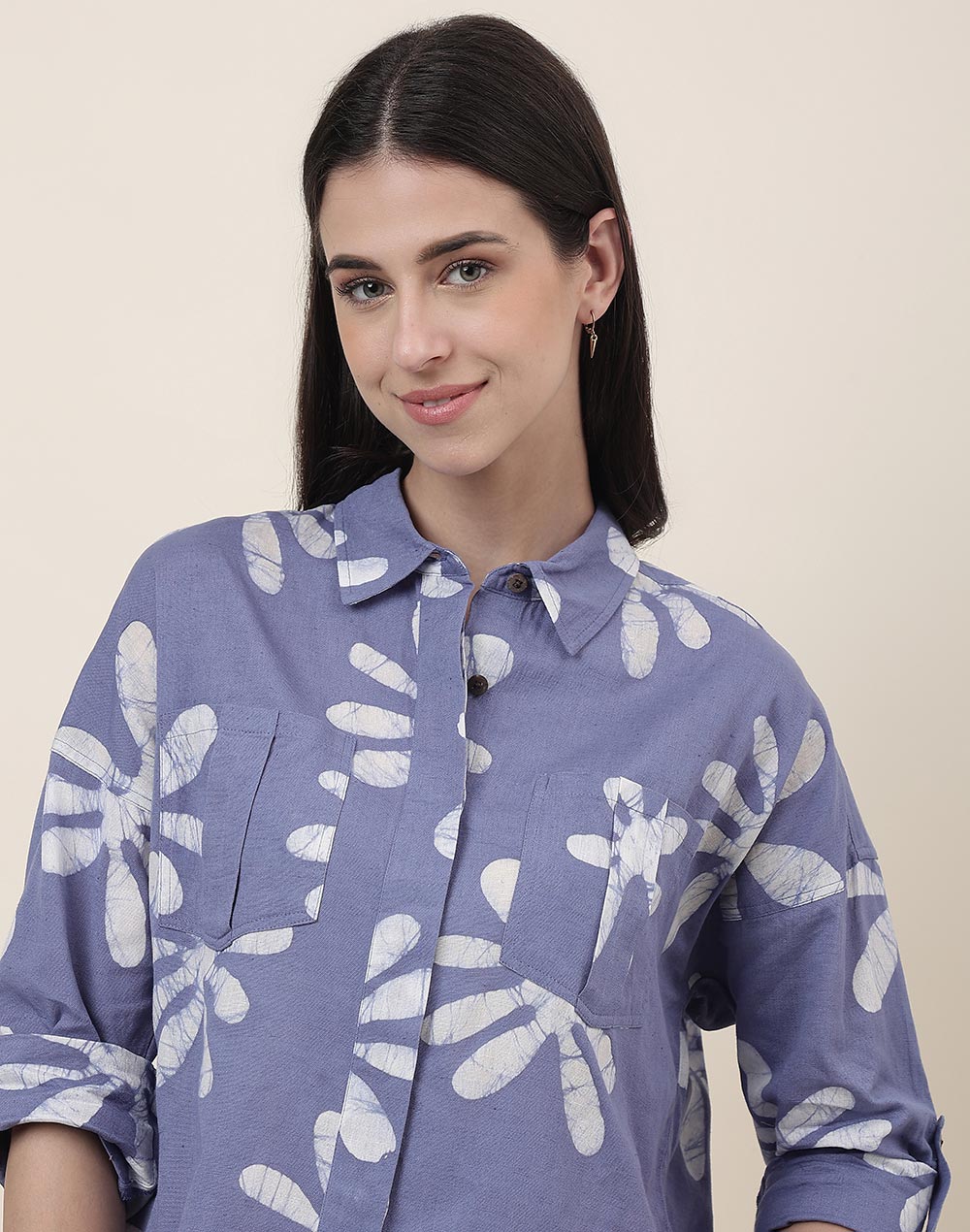 FabNu Purple Cotton Linen Batik Shirt FabNu Purple Cotton Linen Batik Shirt