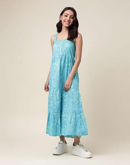 Ajio Blue Dress Fabindia Ladies Dresses Buy Blue Cotton Printed
