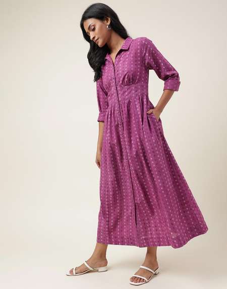 Buy Purple Cotton Hand Block Printed Maxi Dress for Women Online