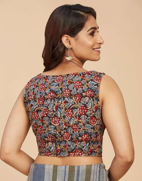 Indigo Cotton Kalamkari Printed Blouse Indigo Cotton Kalamkari Printed Blouse