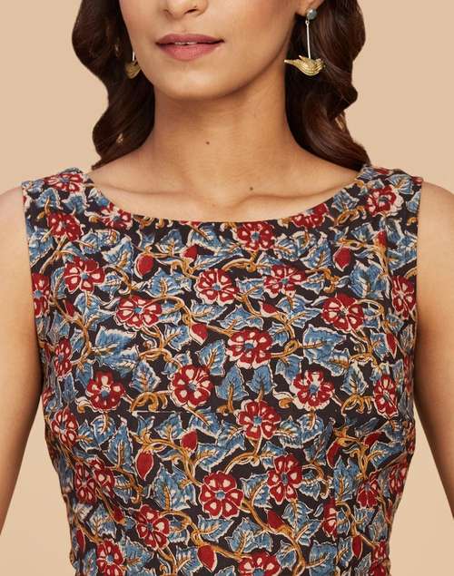 Indigo Cotton Kalamkari Printed Blouse Indigo Cotton Kalamkari Printed Blouse
