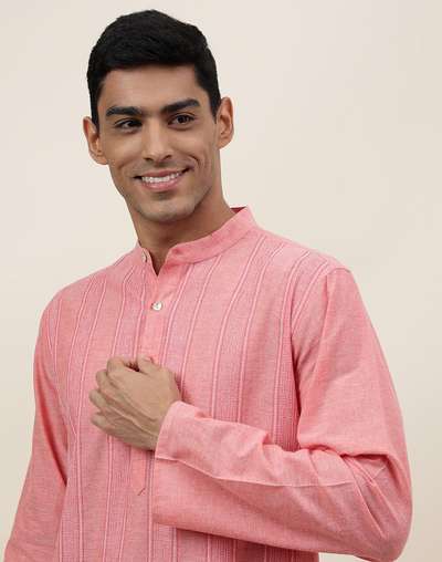 Pink Cotton Woven Long Kurta Pink Cotton Woven Long Kurta