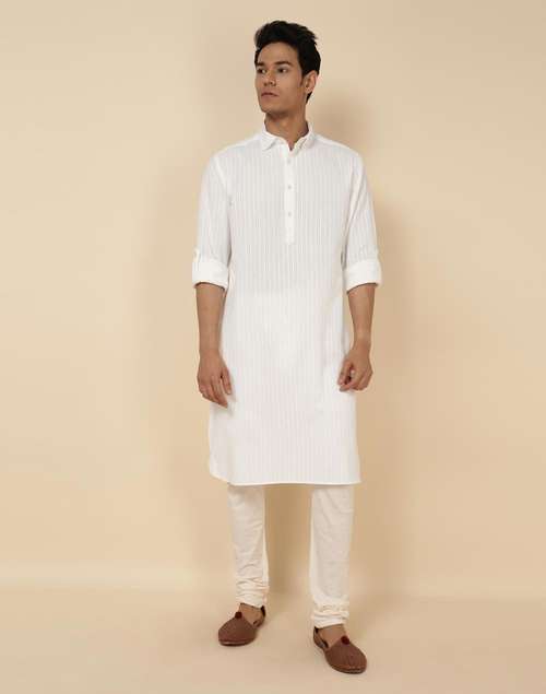 Pathani White Color Buy White Cotton Dobby Pathani for Men Online at Fabindia | 20091736