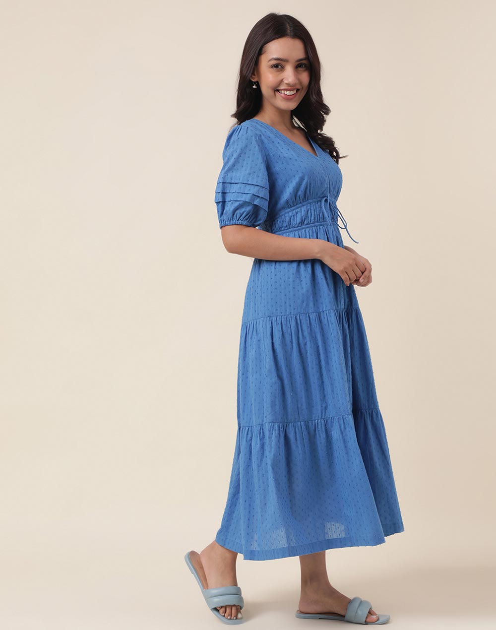 Buy FabNu Blue Cotton A-Line Midi Dress for Women Online at Fabindia ...