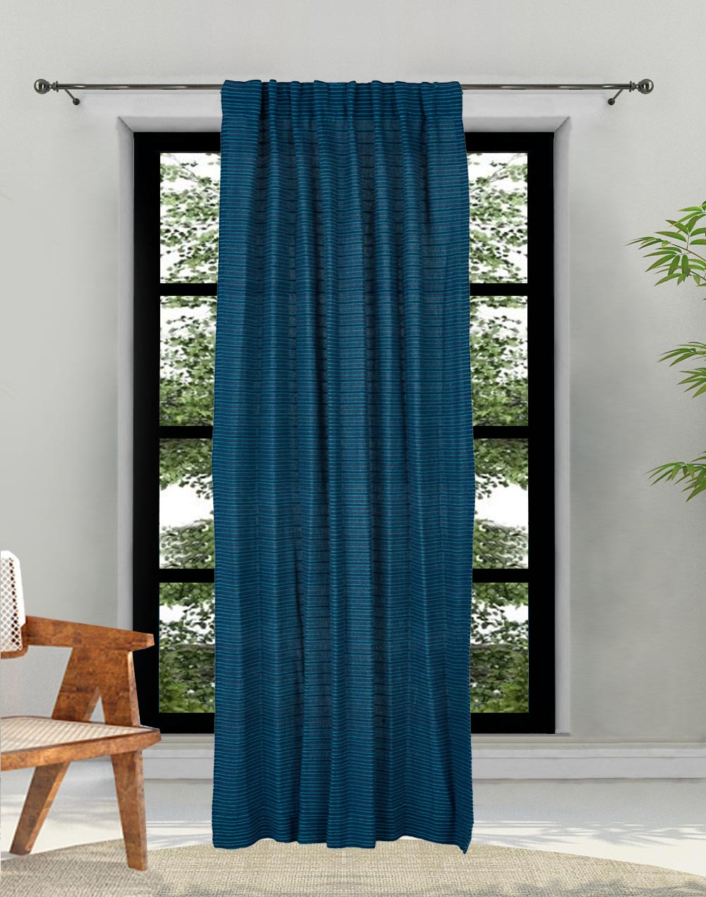 Turquoise Coramandel Cotton Woven Curtain 5 Feet | 1 Pc