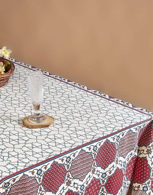 Multi Naquash Cotton Hand Block Printed Table Cover 6 Seater Multi Naquash Cotton Hand Block Printed Table Cover 6 Seater