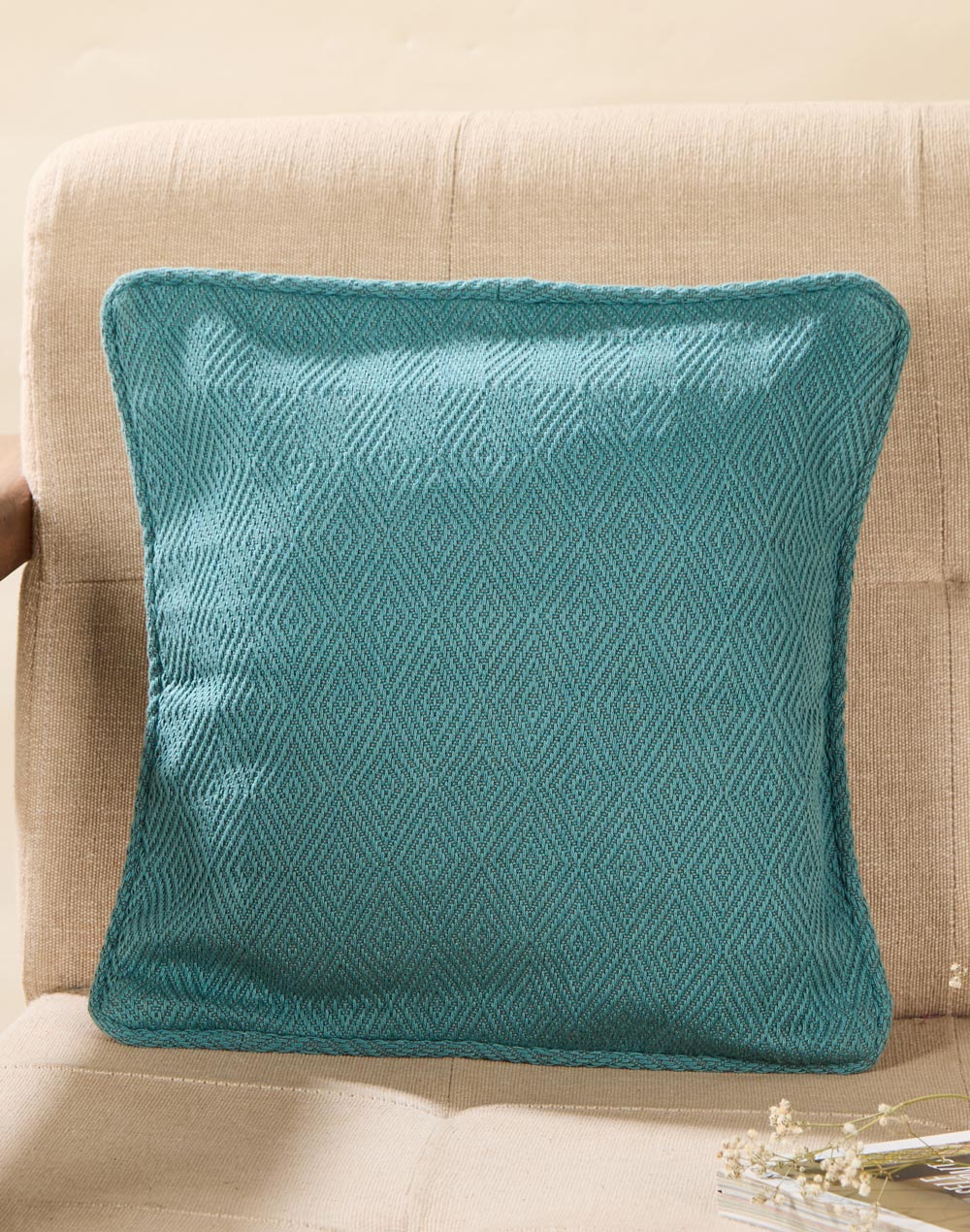 Teal Cotton Woven Cushion Cover
