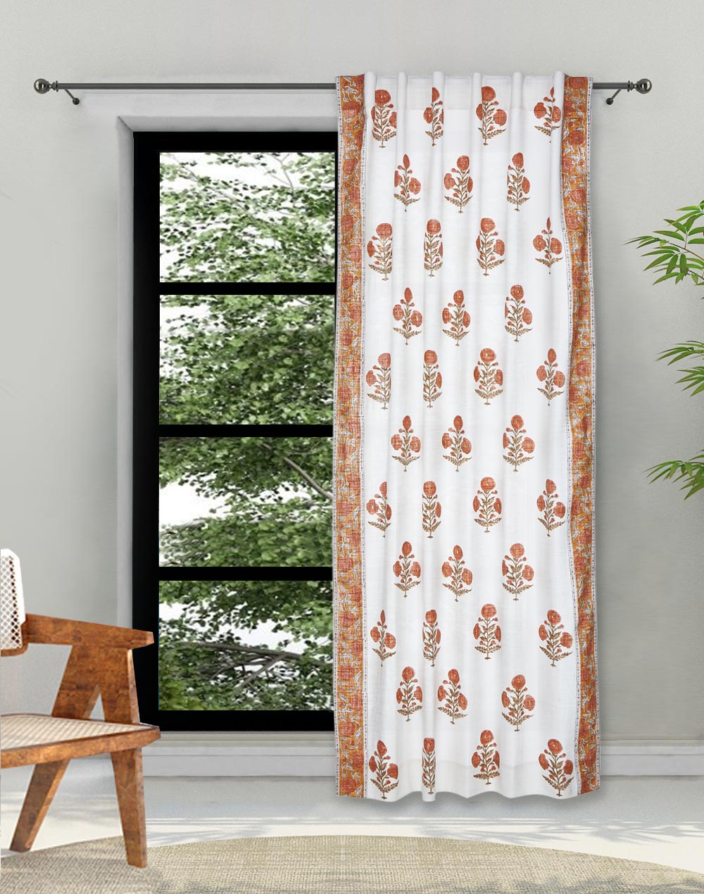 Mustard Jamil Cotton Hand Block Printed Semi Sheer Curtain 7 Feet | 1pc Mustard Jamil Cotton Hand Block Printed Semi Sheer Curtain 7 Feet | 1pc