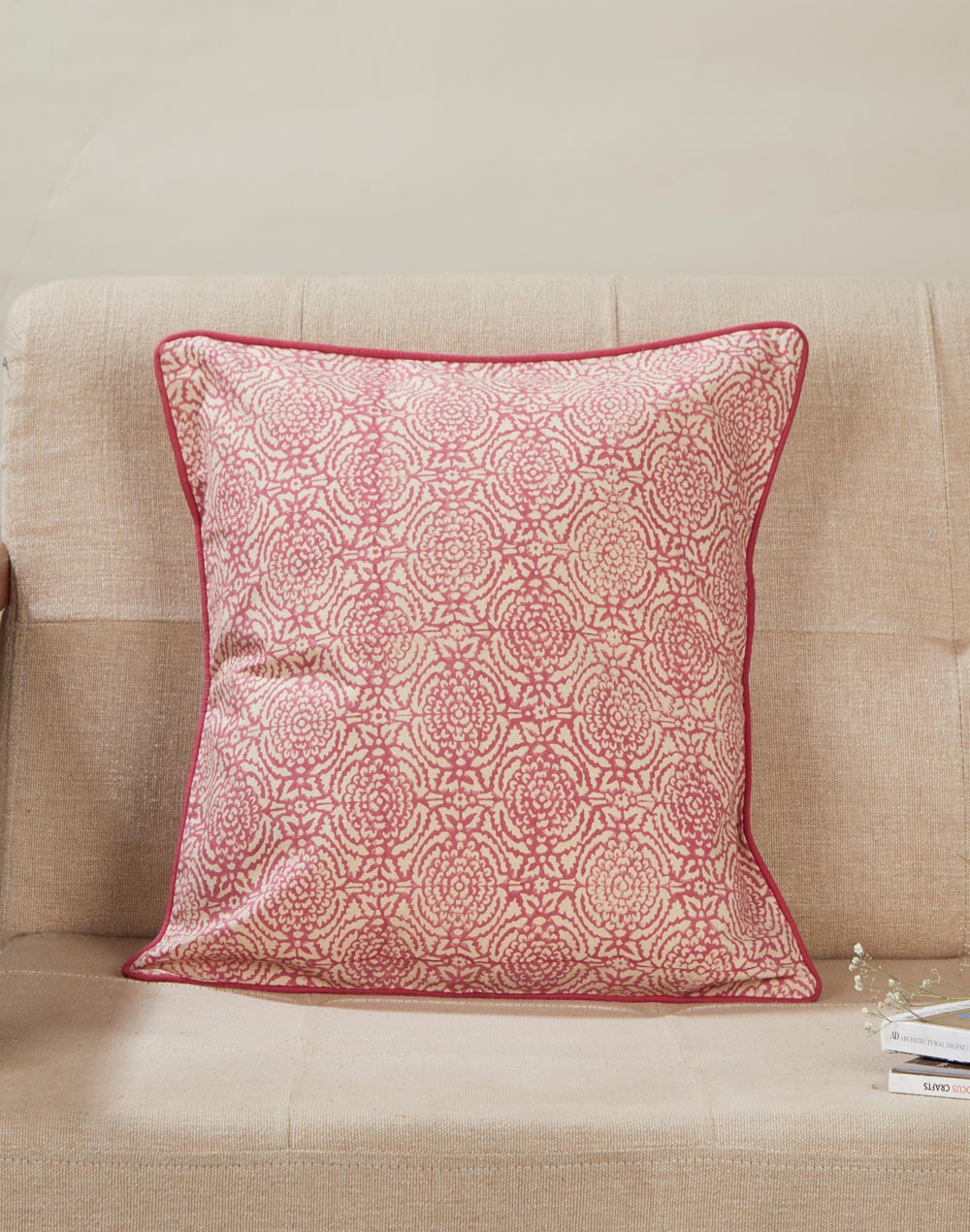 Pink Cotton Printed Shalimar Cushion Cover