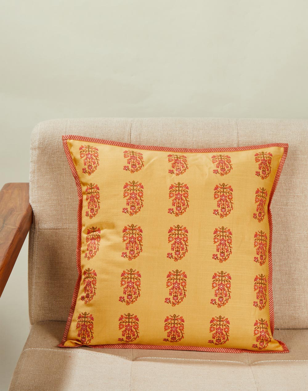 Yellow Noor Viscose Blend Printed Cushion Cover