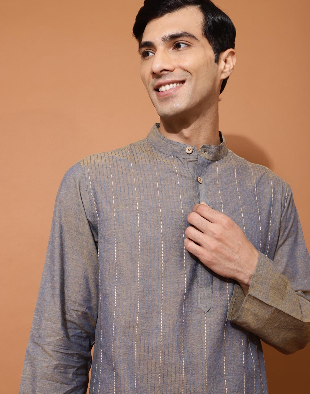 Buy Blue Cotton Embroidered Long Kurta for Men Online at Fabindia ...