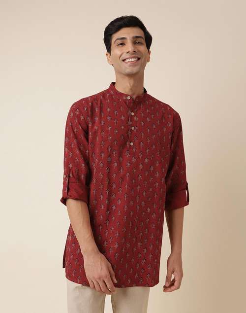 Maroon Cotton Printed Short Kurta Maroon Cotton Printed Short Kurta