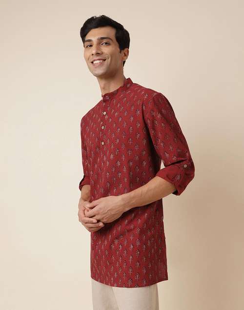 Maroon Cotton Printed Short Kurta Maroon Cotton Printed Short Kurta