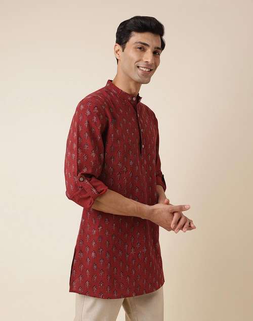Maroon Cotton Printed Short Kurta Maroon Cotton Printed Short Kurta