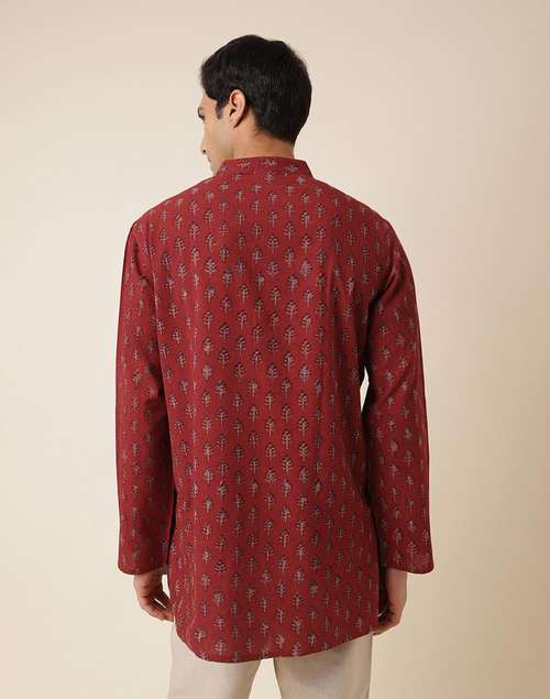 Maroon Cotton Printed Short Kurta Maroon Cotton Printed Short Kurta