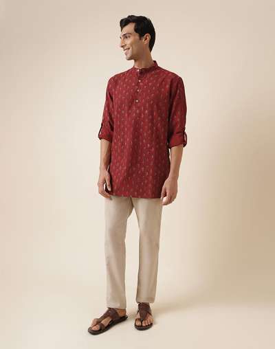 Maroon Cotton Printed Short Kurta Maroon Cotton Printed Short Kurta