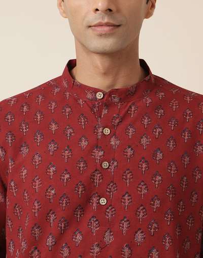 Maroon Cotton Printed Short Kurta Maroon Cotton Printed Short Kurta