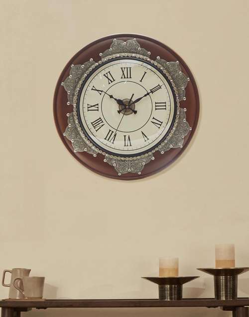 Silver Avadhi Inlay Wood Wall Clock Silver Avadhi Inlay Wood Wall Clock