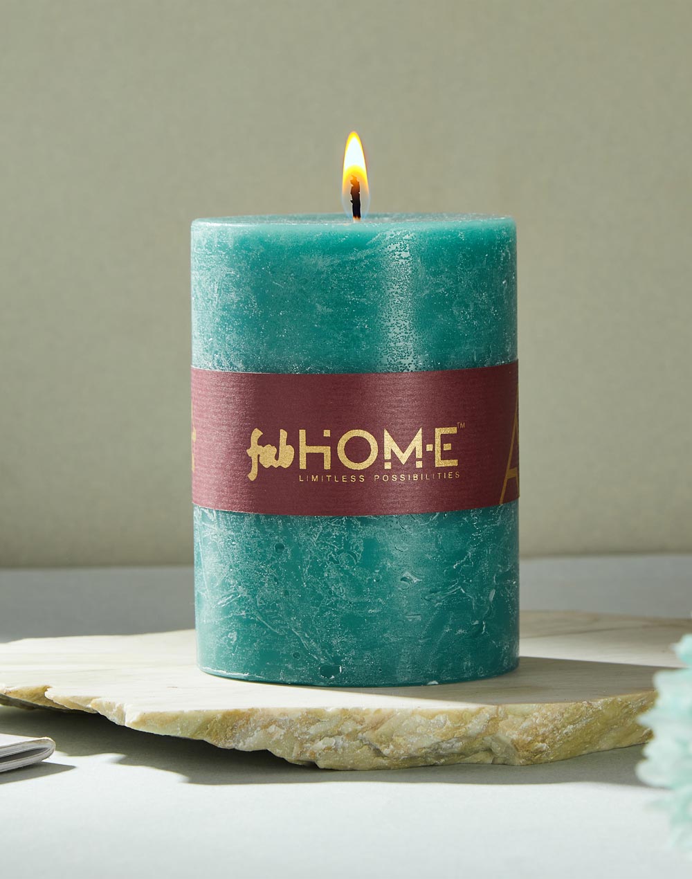 Teal Pillar Candle White Lilly Fragrance 3x4