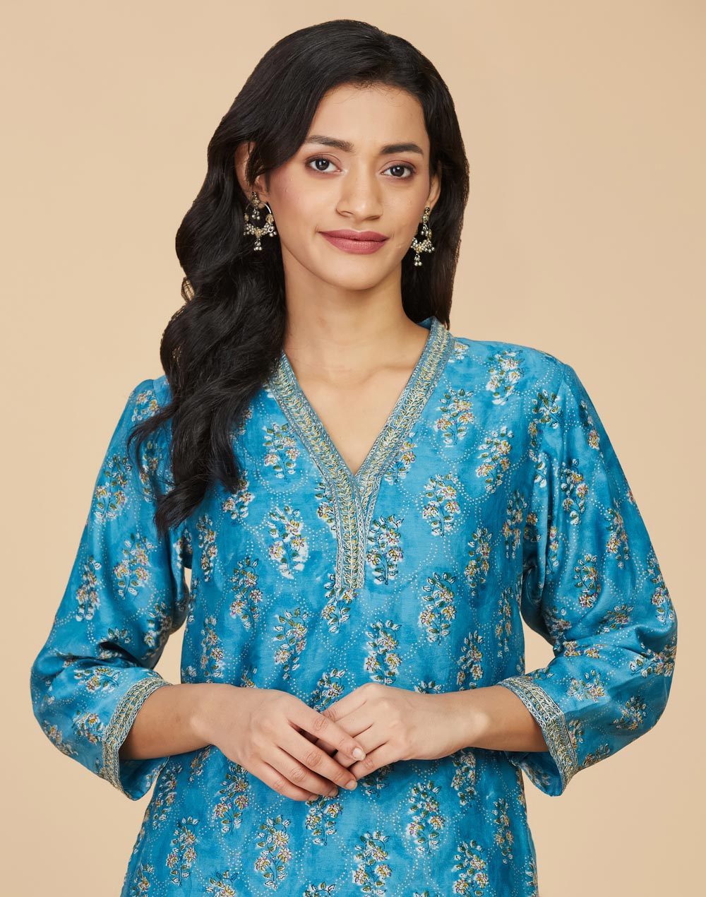 Buy Turquoise Cotton Silk Printed Long Kurta for Women Online at ...