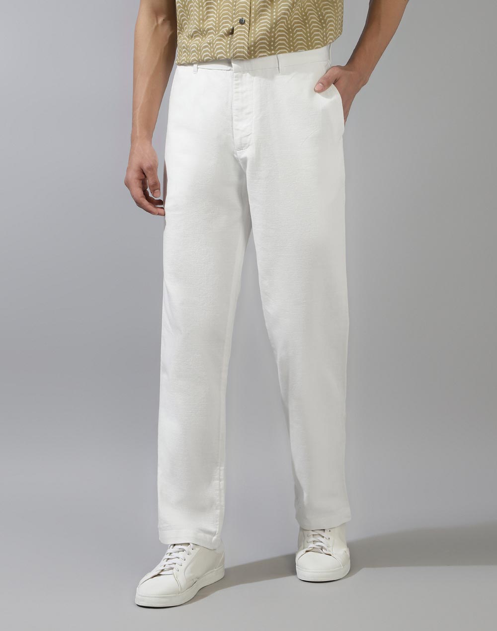 White Cotton Full Length Regular Pant White Cotton Full Length Regular Pant