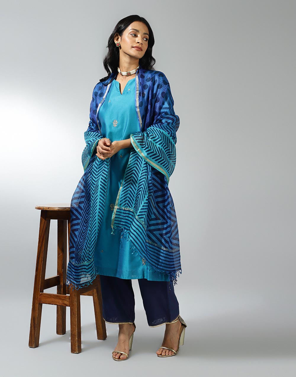 Buy Turquoise Silk Hand Block Printed Dupatta for Women Online at ...