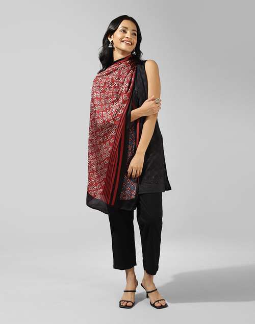 Maroon Modal Ajrakh Stole Maroon Modal Ajrakh Stole