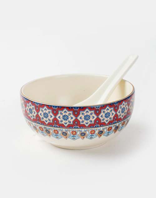 Multi Falak Ceramic Soup Bowl With Spoon Multi Falak Ceramic Soup Bowl With Spoon