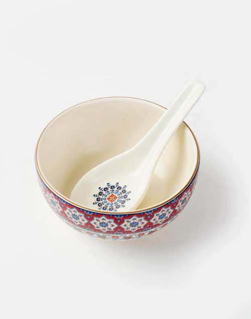 Multi Falak Ceramic Soup Bowl With Spoon Multi Falak Ceramic Soup Bowl With Spoon