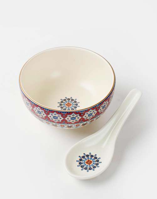 Multi Falak Ceramic Soup Bowl With Spoon Multi Falak Ceramic Soup Bowl With Spoon
