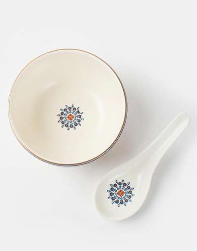 Multi Falak Ceramic Soup Bowl With Spoon Multi Falak Ceramic Soup Bowl With Spoon